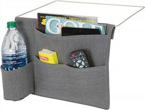img 2 attached to Тонкий прикроватный ящик для хранения - 4 кармана для бутылок с водой, книг и журналов - угольно-серый / проволочная вставка из атласа