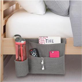 img 3 attached to Slim Bedside Storage Caddy - 4 Pockets For Water Bottles, Books & Magazines - Charcoal Gray/Wire Insert In Satin