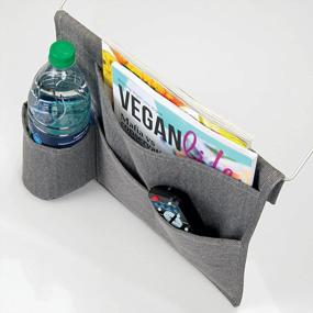 img 1 attached to Slim Bedside Storage Caddy - 4 Pockets For Water Bottles, Books & Magazines - Charcoal Gray/Wire Insert In Satin