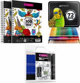 img 4 attached to Набор для рисования Artisto для сухих материалов: 2 альбома для рисования, 72 цветных карандаша и набор для рисования из 18 предметов