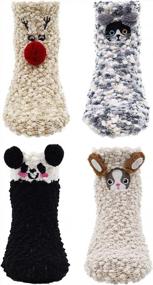 img 4 attached to 4 Pairs Animal Baby Fuzzy Soft Thick Socks - Super Warm And Cozy