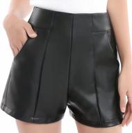high waisted faux leather shorts for women with pockets and wide leg design by everbellus логотип