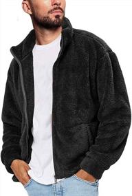 img 4 attached to Winter Sherpa Outwear Cardigan Coat For Men - Fuzzy Plush Fleece, Zip Up, Stand Collar, Casual Fluffy Jacket By Gafeng
