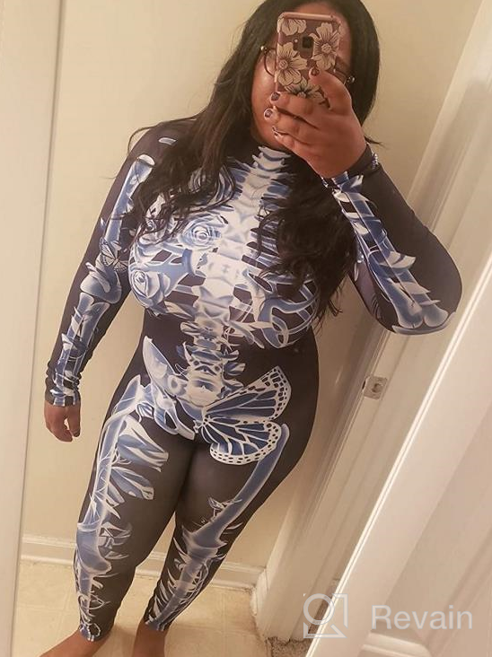 img 1 attached to Women Halloween Skull Print Jumpsuit Outfit Long Sleeve Costume review by Tyler Bonnell
