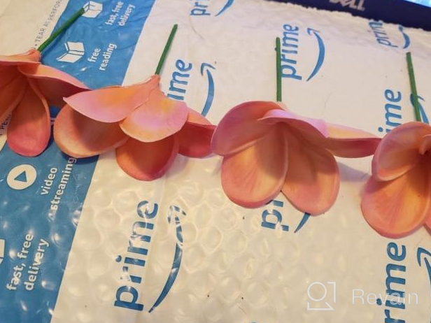 img 1 attached to 🌺 Pack of 10 Lifelike Artificial Plumeria Frangipani Flower Bouquets for Wedding, Home, and Party Decoration - Real Touch, Winterworm (Light Blue) review by Drew Springer