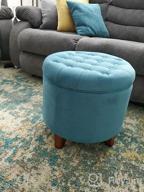 img 1 attached to Teal Velvet Round Ottoman With Storage - Stylish And Chic Addition To Your Living Room And Bedroom Decor By Homepop review by Krista Johnson