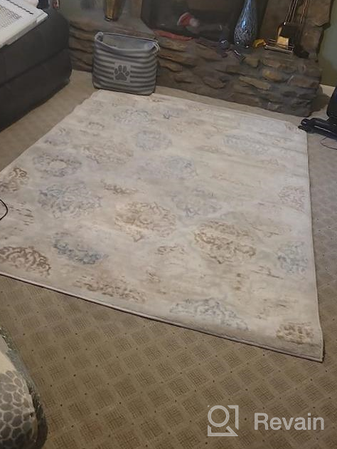 img 1 attached to Ivory And Navy Blue Bohemian Damask Rug For A Transitional Home Decor - 3'3"X5'2 review by Anna Crane