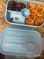 картинка 1 прикреплена к отзыву Leakproof Bento Box For Adults And Kids With 3 Compartments, Microwave-Safe Lunch Containers, Purple Color, Includes Flatware - Jeopace от Matt Bokil