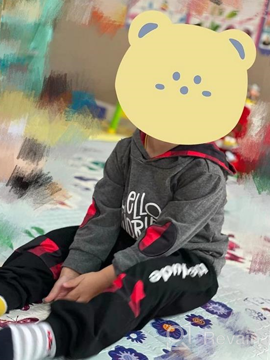 img 1 attached to 🧥 Camidy Toddler Boys Hoodies World Print Plaid Hooded Top Sweatshirt and Pants Tracksuit Set review by Douglas Irwin