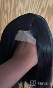img 5 attached to 16-дюймовый парик MORICA Black: Короткие волосы, прямые, боб, синтетические, натуральные, термостойкие, для вечеринок, повседневная одежда