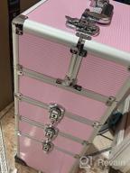 img 1 attached to Pink Professional Makeup Rolling Organizer With Folding Trays And Aluminum Frame - OUDMAY Cosmetic Train Case 4 In 1 review by David May