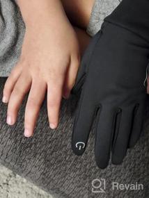 img 7 attached to Водонепроницаемые детские зимние перчатки с сенсорным экраном YukiniYa: теплая и мягкая подкладка для мальчиков и девочек от 3 до 15 лет в черном цвете.