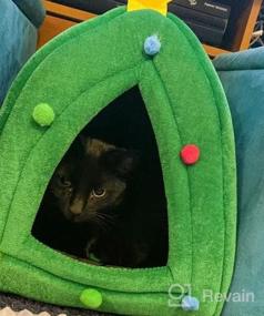 img 6 attached to Hollypet Self-Warming Cat Tent Cave Bed For Kittens & Small Dogs, 15X15X15" Triangle House Hut With Washable Cushion Indoor Outdoor Blue Feather