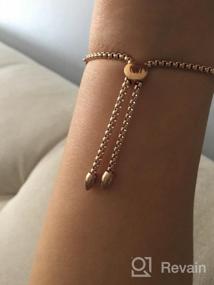 img 7 attached to Women Girls Rose Gold Bow Charm Bracelets 316L Stainless Steel Adjustable Slider Triple Stackable Cable Wire Twisted Bangle Bracelets