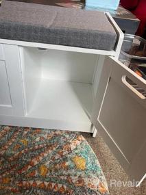 img 6 attached to Скамья для хранения с 2 шкафами, ящиком и подушкой - органайзер для обуви, домашнего офиса или спальни - серый