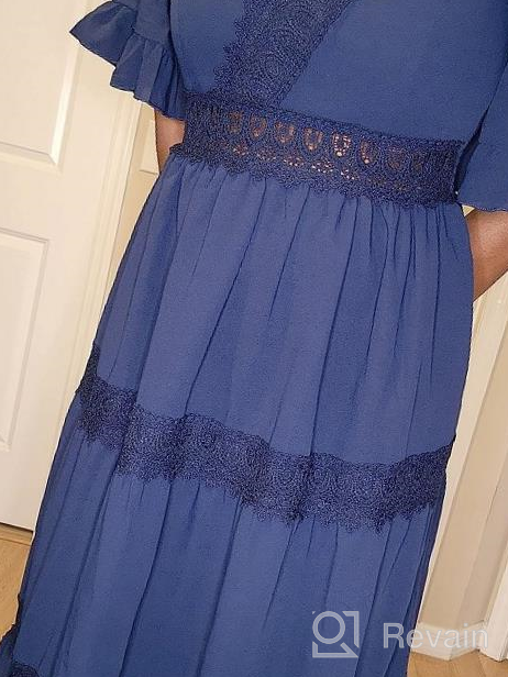 img 1 attached to Women'S Summer Boho Midi Dress V-Neck Lace Trim Ruffle Sleeve Elastic Waist Tiered With Pockets review by Sabrina Hardy