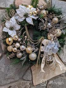 img 6 attached to Valery Madelyn Pre-Lit 30" Elegant Champagne Gold Christmas Wreath With Ball Ornaments, Beads And Battery Operated 40 LED Lights - Holiday Decoration For Front Door Fireplace Xmas Decor