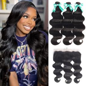 img 4 attached to Premium Brazilian Body Wave Hair Bundle With Frontal Set - 100% Unprocessed Virgin Hair, 18 20 22 Inches Bundle And 16 Inch 13X4 Lace Frontal, 150% Density Weft For Flawless Body Wave Hairstyles