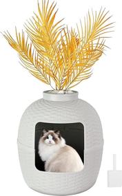 img 4 attached to FansaFurn Hidden Plant Litter Box: Stylish Rattan Enclosed Cat Litter Furniture - Grey Large Hidden Litter Box Enclosure