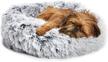 barkbox 2-in-1 memory foam donut bed for dogs and cats with calming orthopedic joint relief, waterproof lining, and bonus toy logo