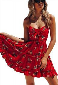 img 4 attached to Floral Flowy Mini Swing Dress With Spaghetti Straps, Tie Knot Front, And Pleated Details - By ECOWISH