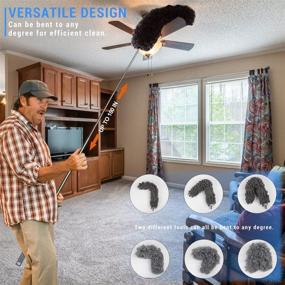 img 1 attached to 9-Piece Microfiber Dusters Set with Extension Pole (2.5-8ft), Ceiling Fan Brush, Cobweb Remover, Chenille Duster, Reusable Bendable Crevice Cleaner Kit with Bonus Mesh Laundry Bag