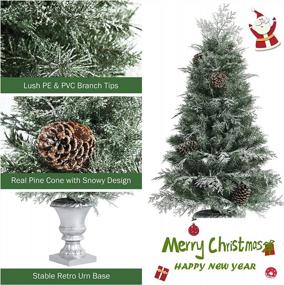 img 1 attached to 2-Pack Goplus Snowy 4Ft Pre-Lit Christmas Trees With 100 LED Lights, Retro Urn Base, Pine Cones, And 413 PE & PVC Branch Tips - Perfect For Porch And Indoor Holiday Decorations