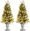 2-pack goplus snowy 4ft pre-lit christmas trees with 100 led lights, retro urn base, pine cones, and 413 pe & pvc branch tips - perfect for porch and indoor holiday decorations logo