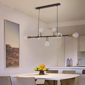 img 1 attached to Modern 7-Light Kitchen Island Chandelier - Black With Antique Brass Socket Finish