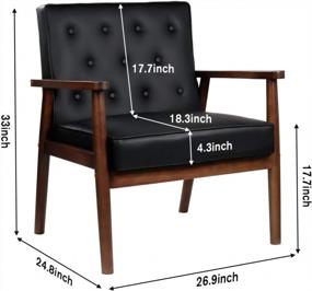 img 2 attached to Ретро современный акцентный стул с деревянными подлокотниками, мягкой и тафтинговой спинкой и просторным сиденьем размером 24,4 x 18,3 дюйма от JIASTING