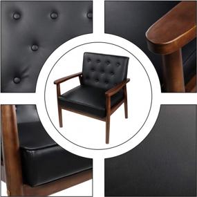 img 3 attached to Ретро современный акцентный стул с деревянными подлокотниками, мягкой и тафтинговой спинкой и просторным сиденьем размером 24,4 x 18,3 дюйма от JIASTING