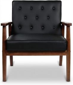 img 1 attached to Ретро современный акцентный стул с деревянными подлокотниками, мягкой и тафтинговой спинкой и просторным сиденьем размером 24,4 x 18,3 дюйма от JIASTING