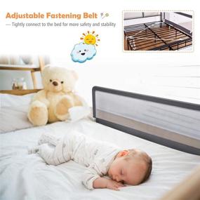 img 2 attached to 👶 BABY JOY 59-Inch Extra Long Bed Rails for Toddlers - Swing Down Bed Guard with Safety Straps, Folding Baby Bedrail for Twin, Double, Full, Queen & King Size Mattress - Gray