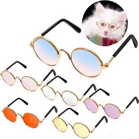 img 4 attached to 6-Piece Funny Cute Cat Small Dog Sunglasses: Classic Retro Circular Metal Prince Sunglasses Eye-wear, Photos Props Accessories Cosplay Glasses (Mix Color)