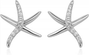 img 4 attached to Stylish Sea Starfish Stud Earrings For Women In 925 Sterling Silver And White CZ, 16Mm Size