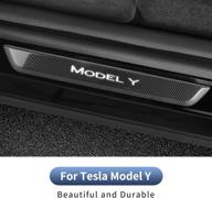 🚗 enhance your tesla model y with premium carbon fiber door sill protectors & led light - 2020-2022 model y accessories (4 pcs) logo