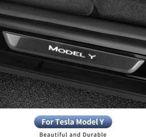 img 4 attached to 🚗 Enhance Your Tesla Model Y with Premium Carbon Fiber Door Sill Protectors & LED Light - 2020-2022 Model Y Accessories (4 Pcs)