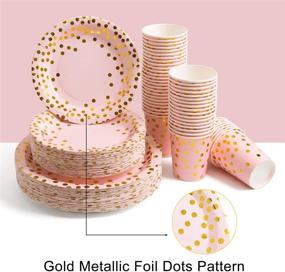 img 1 attached to 200Pcs Pink Disposable Paper Plates Cups Napkins Set - Gold Dots on Pink - Perfect Party Supplies for Baby Shower & Birthday Parties