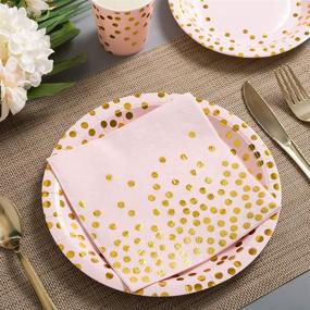 img 3 attached to 200Pcs Pink Disposable Paper Plates Cups Napkins Set - Gold Dots on Pink - Perfect Party Supplies for Baby Shower & Birthday Parties