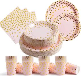 img 4 attached to 200Pcs Pink Disposable Paper Plates Cups Napkins Set - Gold Dots on Pink - Perfect Party Supplies for Baby Shower & Birthday Parties