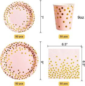 img 2 attached to 200Pcs Pink Disposable Paper Plates Cups Napkins Set - Gold Dots on Pink - Perfect Party Supplies for Baby Shower & Birthday Parties