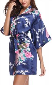 img 2 attached to Pure Color Satin Kimono Robe For Women - Perfect For Bridal Party, Short Length With Oblique V-Neckline By Vlazom
