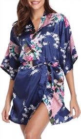 img 3 attached to Pure Color Satin Kimono Robe For Women - Perfect For Bridal Party, Short Length With Oblique V-Neckline By Vlazom