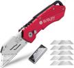 utility knife, bibury upgraded version heavy duty box cutter, pocket carpet knife with 10 replaceable sk5 stainless steel blades, belt clip, easy release button, quick change and safety lock-red logo