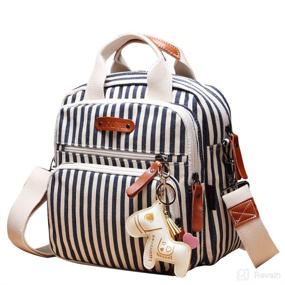 img 4 attached to 👶 Versatile Mini Baby Diaper Bag Tote: Multi-Function Messenger Backpack with Stripes