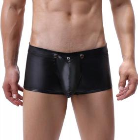 img 4 attached to Evankin Men'S See Through Sexy Mesh With Faux Leather Loose Shorts Pants Erotic Clubwear Button Removable Pouch