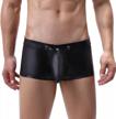 evankin men's see through sexy mesh with faux leather loose shorts pants erotic clubwear button removable pouch logo