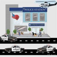 boys wall decor: construction vehicles, fire station, police station - wall decals, stickers, street scene theme - perfect room idea, toddlers playroom decoration, birthday gift logo