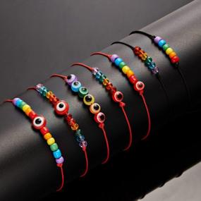 img 2 attached to Стильный набор браслетов Rainbow Evil Eye для женщин и мужчин с защитными духовными свойствами и персонализированной карточкой сообщений