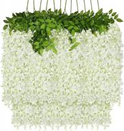 12 pack white artificial wisteria hanging flowers - 3.6 feet/piece for home, office, wedding wall garden outdoor party decoration logo